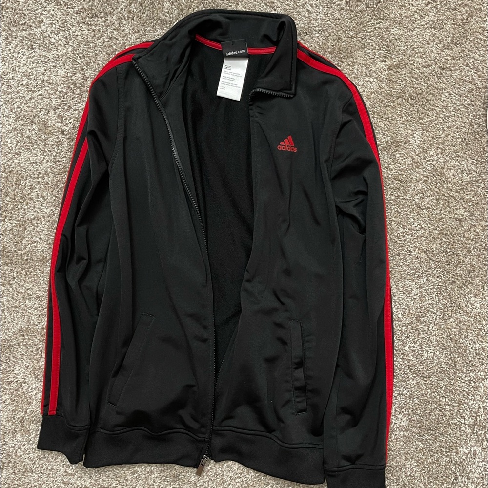 red adidas stripe zip up
